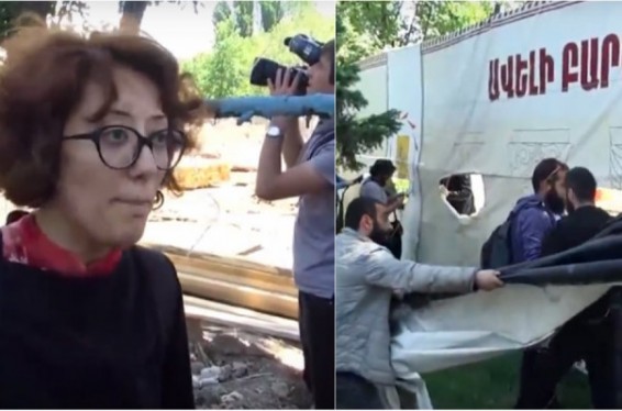 Մի խումբ քաղաքացիներ պատռել են Մյասնիկյանի արձանի հետնամասի այգին շրջափակող պաստառներն ու մտել են շինհրապարակ
