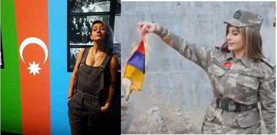 Азербайджанские тюрки в ответ на жест армянской активистки Аси Хачатрян сожгли армянский флаг