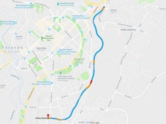 Մարտի 3-ին կդադարեցվի Արմենակյան փողոցից մինչեւ Գլինկայի փողոցն ընկած ճանապարհահատվածի երթեւեկությունը