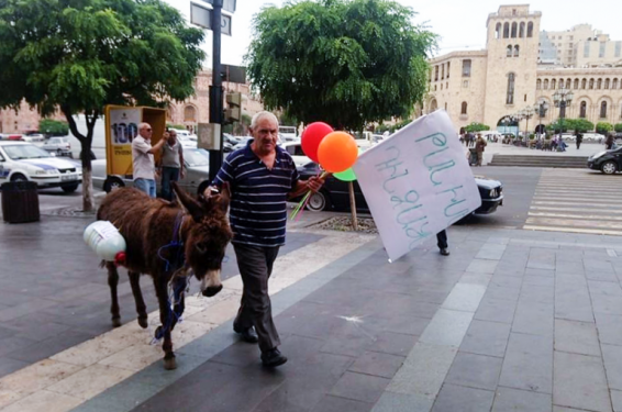 Կառավարության դիմաց ավանակով բողոքի ակցիա արած քաղաքացին ազատ է արձակվել