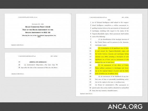 Конгресс США требует от национальной разведки подготовить отчет об агрессии против Арцаха