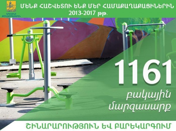 Երևանի բարեկարգված բակերի տարածքներում տեղադրվել է 1161 մարզասարք
